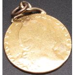 Geo.III 1798 22ct gold spade Guinea, pendant mounted, 8.9g