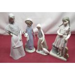 Lladro figure of a girl with cello, Nao figure of a goose girl, Nao figure of a girl with doll (A/F)