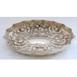 Ed.VII hallmarked silver table bowl, scalloped edge with repousse scroll and foliate decoration