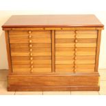 Mid C20th mahogany collectors specimen cabinet, twenty glazed drawers containing a large