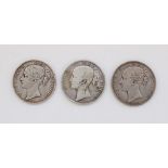Three QV young head silver crowns, for 1844, 1845 and 1847