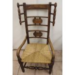 Nick Hancock Collection - C20th North Country rush seat elbow chair, high ladder back on turned