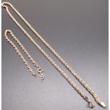 9ct yellow gold rope twist chain necklace, L46cm, and a matching bracelet (A/F), L20cm, 6.8g