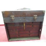 Early C20th mahogany watch makers tool makers cabinet (lacking front) six short and two long drawers