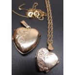 9ct yellow gold heart shaped locket pendant, stamped 375, another 9ct gold heart locket, stamped
