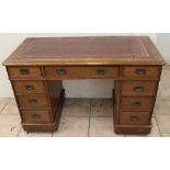 Nick Hancock Collection - small Edwardian oak pedestal desk, with gilt tooled red leather top