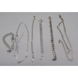 Six Sterling silver chain link necklaces and bracelets of various lengths, all stamped 925, gross