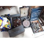 Collection of table top Gramophone parts incl. cases, motors, turntables and pickups etc (qty)