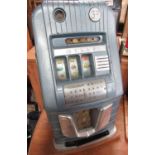 Mills One Armed Bandit 3d fruit machine, blue finish case with chrome and polished metal detail,