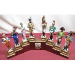 Set of six Naples Continental porcelain models of Napoleonic Soldiers, on stepped plinth, and