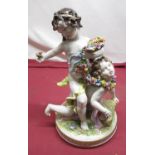 Capo-di Monte style Volkstedt porcelain model of two cherub flower pickers, on circular base, H35cm
