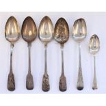 Matched set of four Geo. III hallmarked silver tablespoons, various dates and makers with a bright