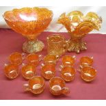 Mid C20th Carnival glass two section punch bowl complete with cups, similar two section fruit