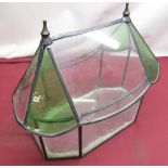 Late C20th leaded glass terrarium with alternate green tinted panels W44cm D22cm H35cm