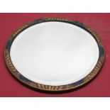 C20th wall circular mirror bevelled plate in blue and gilt chinoiserie frame, D34cm