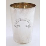 Victorian hallmarked silver beaker engraved to the front in flagged banner 'The Fox Terrier Club'.