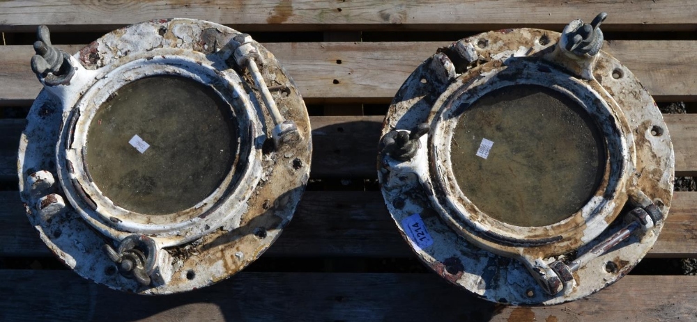 Pair of cast ships portholes with brass butterfly screws, W13"