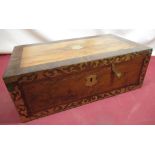 Mid Victorian figured mahogany and cross banded rosewood brass bound lap desk with inlaid brass