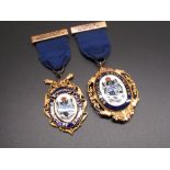 Pair of 9ct hallmarked yellow gold and enamel Borough of Bridlington medals presented to Mr & Mrs