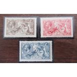 George V, set of 3 unused seahorse stamps, 2s6d,5s and ten shillings (sg109)