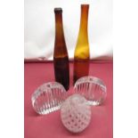 Pair of 1970 textured Solei Fleur glass vases in the manner of Pukeberg, H30.8cm, two early C20th