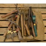 Large collection masonary tools including walling hammers, drills ect