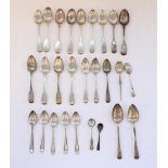 Selection of hallmarked silver teaspoons and salt spoons, various dates and makers from Geo.III to