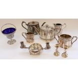 Early C20th James Dixon and Sons three piece silver plated tea service, C19th Elkington and Co.