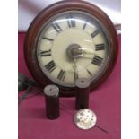 Late C19th continental postman's alarm clock, circular moulded mahogany frame, brass bezel and Roman