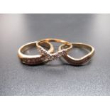 9ct gold stacking ring set with diamonds, stamped 375, size M, another similar 9ct gold diamond