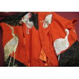 Cheryl Baker Collection - Japanese Gents red ground wedding Kimono, decorated with Crane birds on