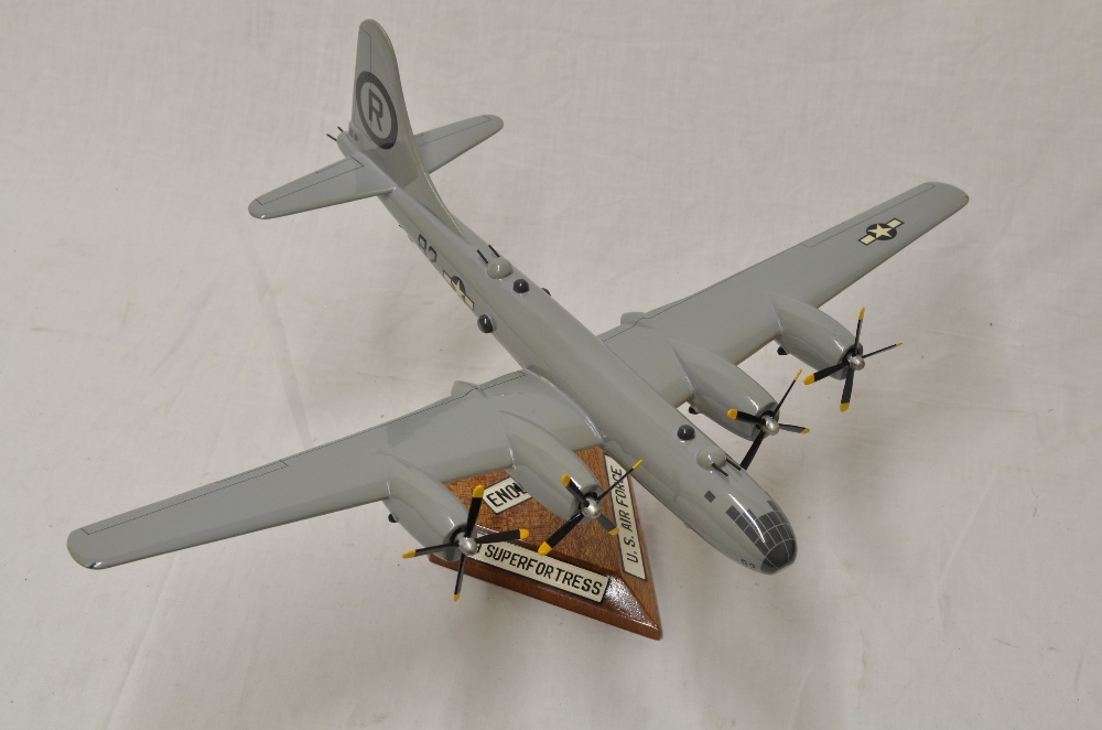 Hand crafted wooden mahogany model of US AAF B29 super fortress Enola Gay the atomic bomber by