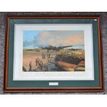 An extensively pencil signed wood framed print "Band Of Brothers" by renowned aviation artist Robert