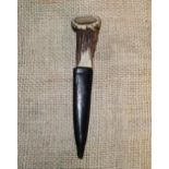 Scottish Sgian-dubh by Marshall's of Glasgow, 3.5" blade with stag antler grip, with white metal cap