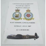 A Service of Remembrance for 57 & 630 Squadrons Bomber Command, dated 1st July 2007, signed by