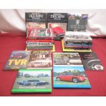 Collection of books on British cars inc. TVR, Reliant, Jensen, Morris Minor, Austin Healey, Triumph,