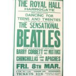 Beatles Poster for the Royal Hall in Harrogate, Friday 8th of March 1963. Green lettering on paper