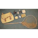 Brady fishing bag with accessories including 3 tins of Salmon and Trout flies, Daiwa 7280b reel,