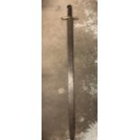 Unusual leather handle cross guard sword with 38" blade covered both sides with "Arabic" text