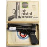 Webley Junior .177 air pistol, with component list and practise targets, in original box
