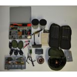 A collection of mostly course and Pike fishing equipment including lures, large floats, dead bait