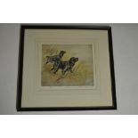 A framed limited edition print (37/150) of 2 Gundogs by Henry Wilkinson and signed in pencil by
