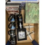 Atlas Editions diecast model Lancaster, Spitfire hip flask, Spitfire four DVD set and others,