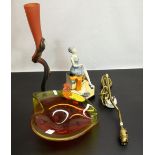 Kevin Francis - Peggy Davies "Young Clarice Cliff" figural table lamp, Murano heart shaped bowl,