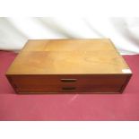 1970's teak two drawer canteen/collector's cabinet, W61cm D38cm H17cm