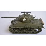 A Franklin Mint 1/24 M4A3E8 "Easy 8" Sherman tank die-cast model with interior detail and engine