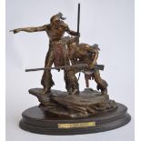 A Franklin Mint "Intruder Alert", cast solid bronze sculpture of 2 native American Indians. Sculpted