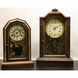 Seth Thomas, C20th mahogany cased shelf clock, the inlaid case of plain form, glazed and painted