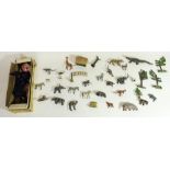 Selection of Britains and other painted grey metal zoo animal figures together with a Pelham