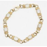 9ct yellow gold chain link bracelet set with opals, stamped 9ct, L20cm, 14.6g